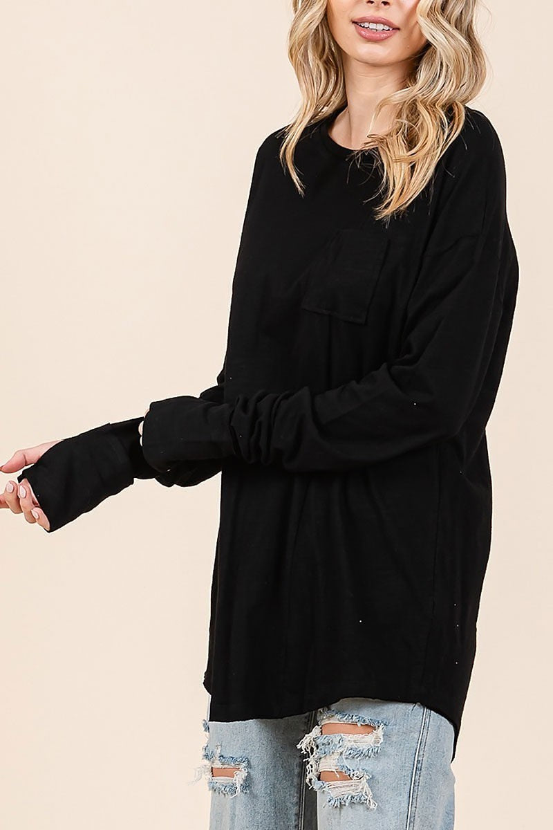 Slouchy oversized tee with patch breast pocket (EDH2297)