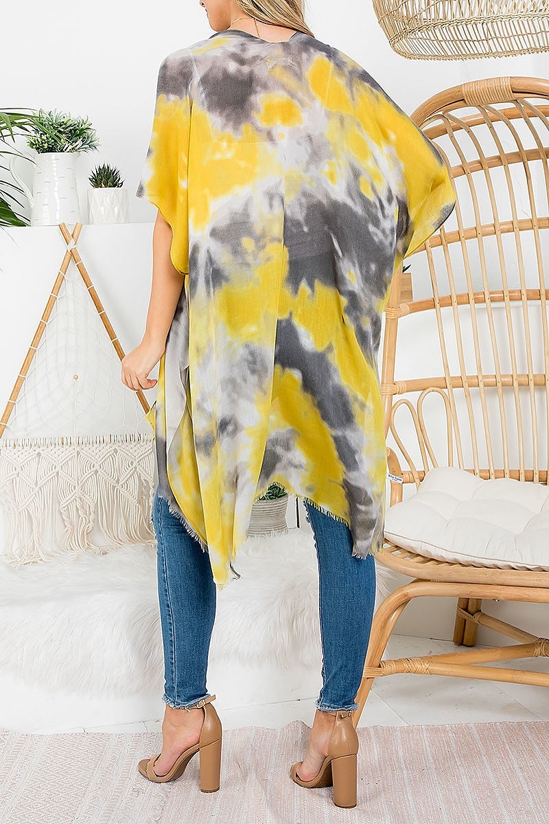 Tie dye two tone open front kimono (EF3257)