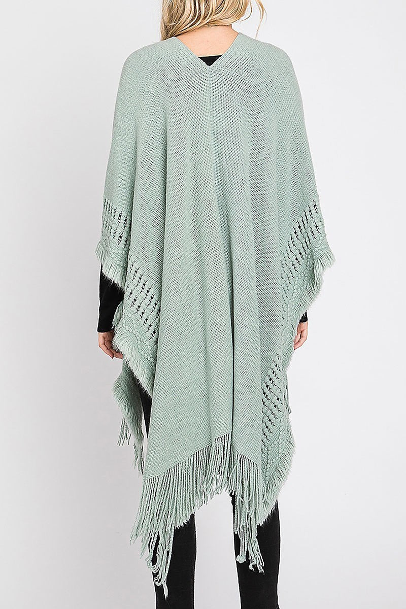 Knit ruana with fringe (DGS6116)