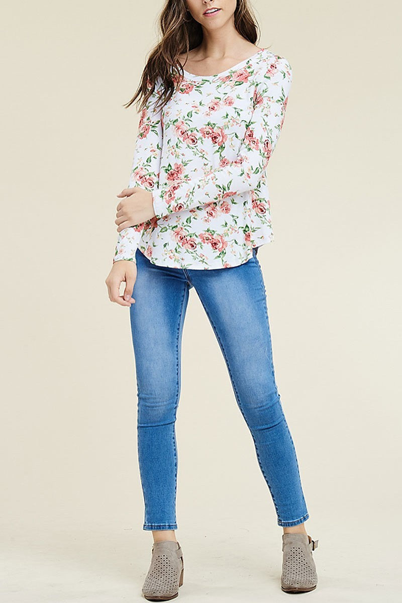 Floral round hem top (EF5033)