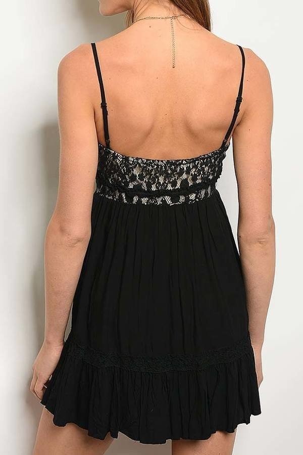 Lace bodice waist detail pleated dress (DED3329-1)