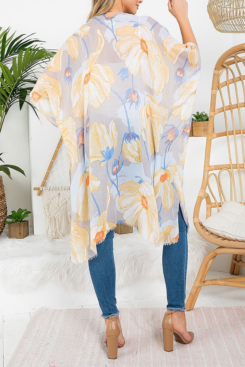 Flower print bohemiian open front kimono (EF3247)