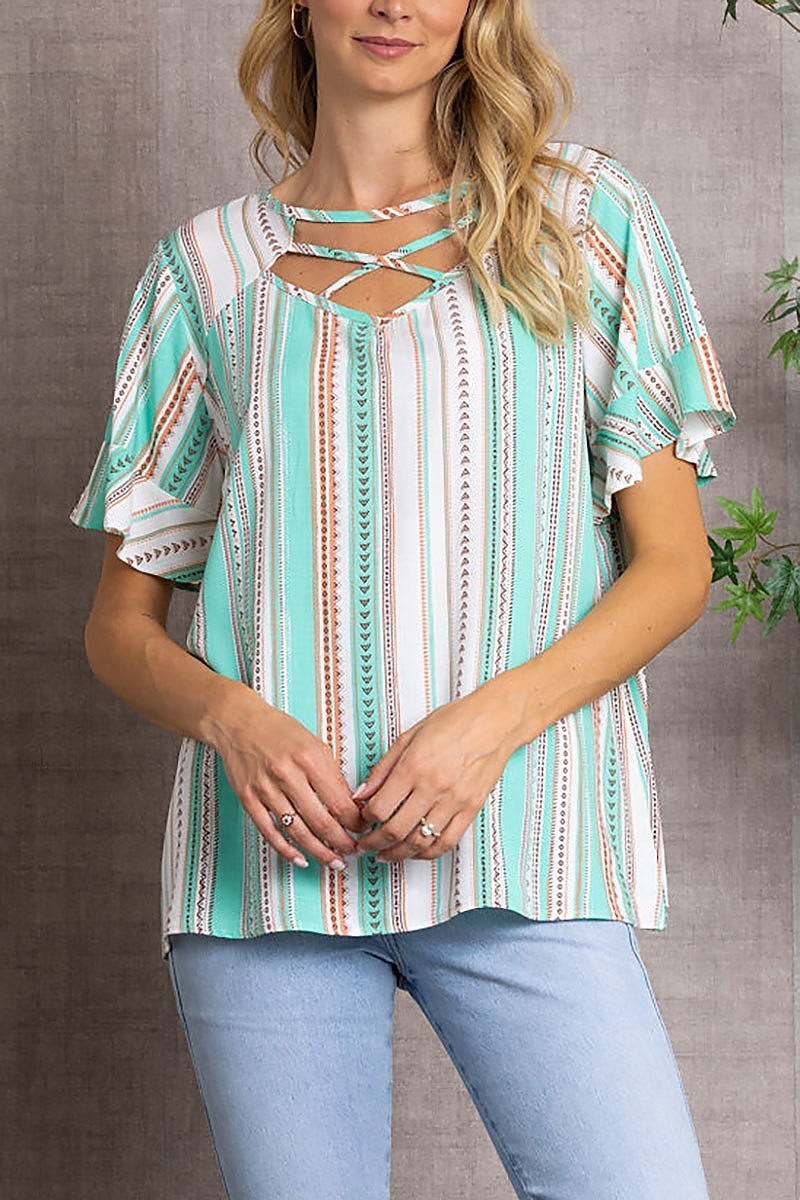 Criss cross bell short sleeves top (EDSW3328)