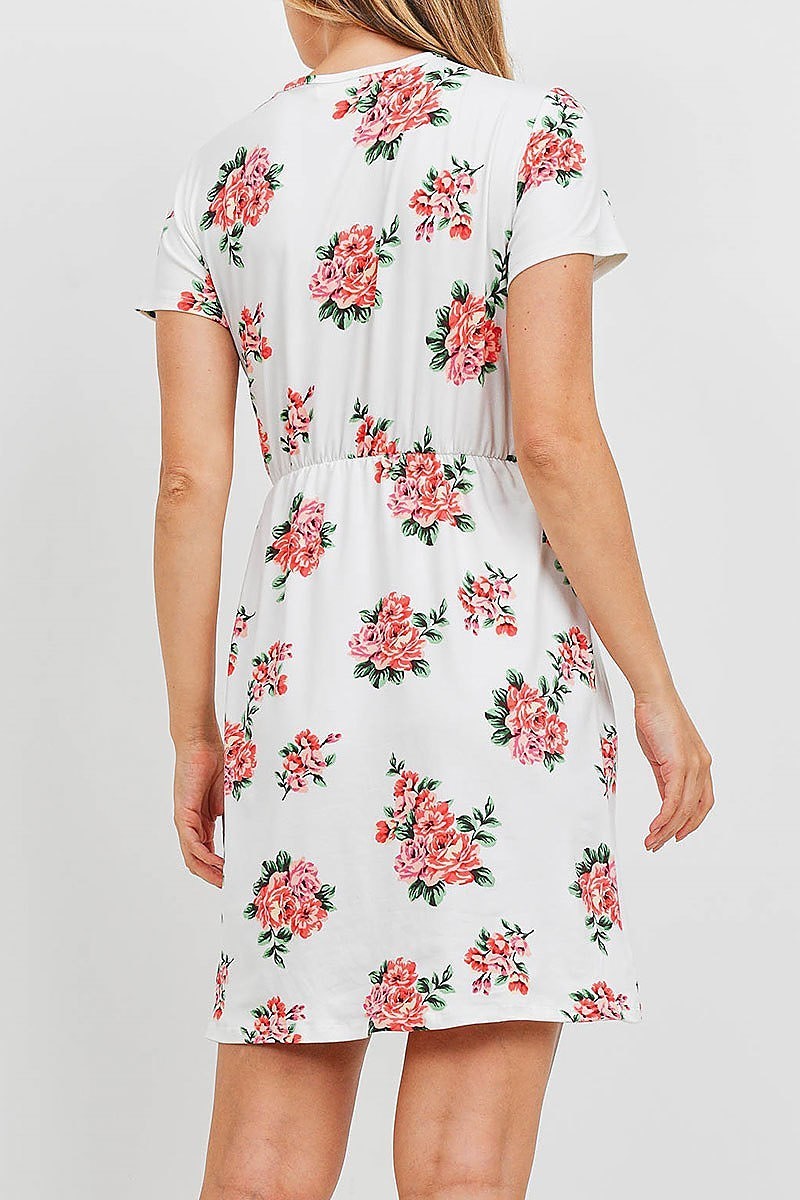 Floral print tie wrap midi dress (DED6393)