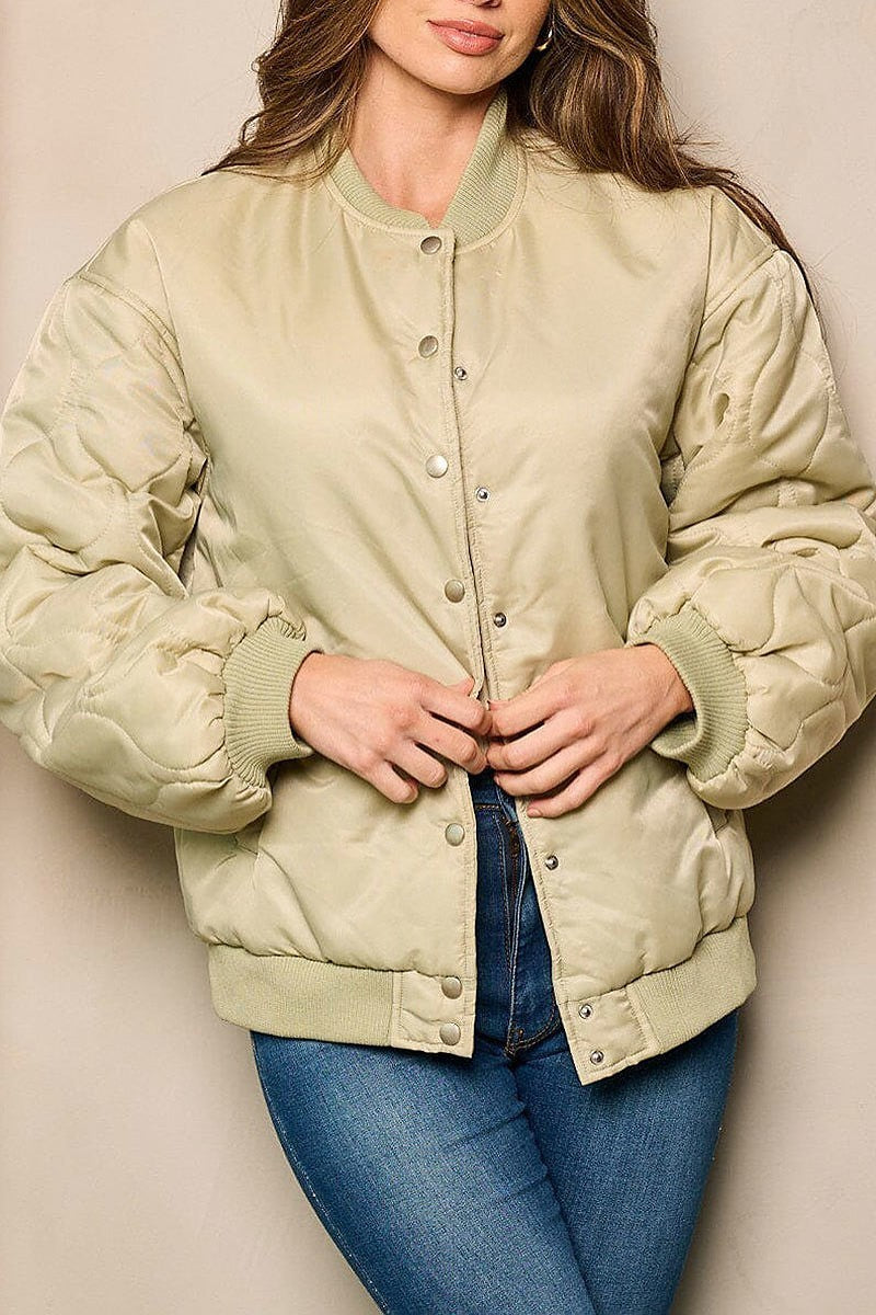 Long sleeve button closure pockets bomber jacket (EFWT5006)