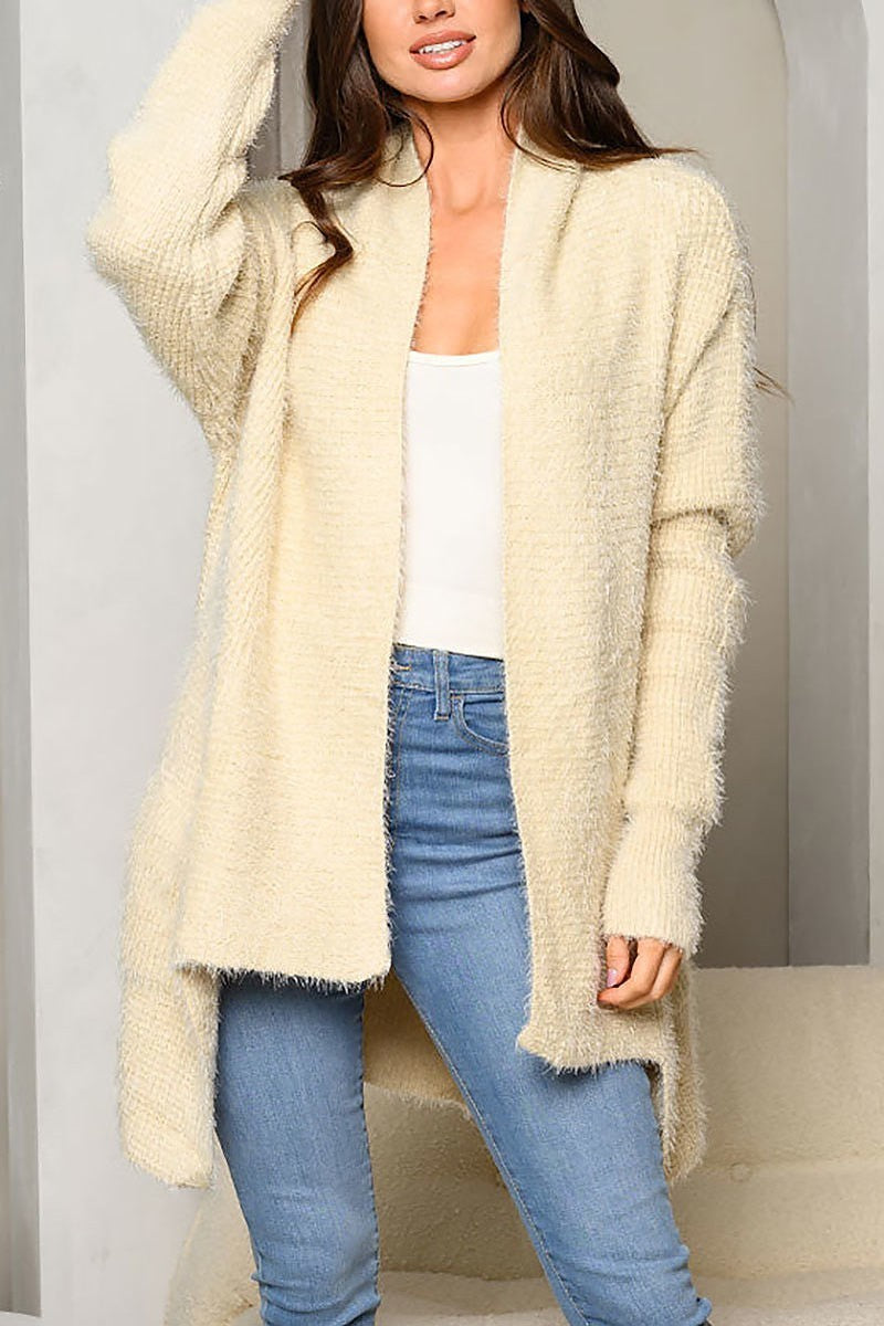 Long sleeve knit front pockets open cardigan (EDWT8153-LAST)