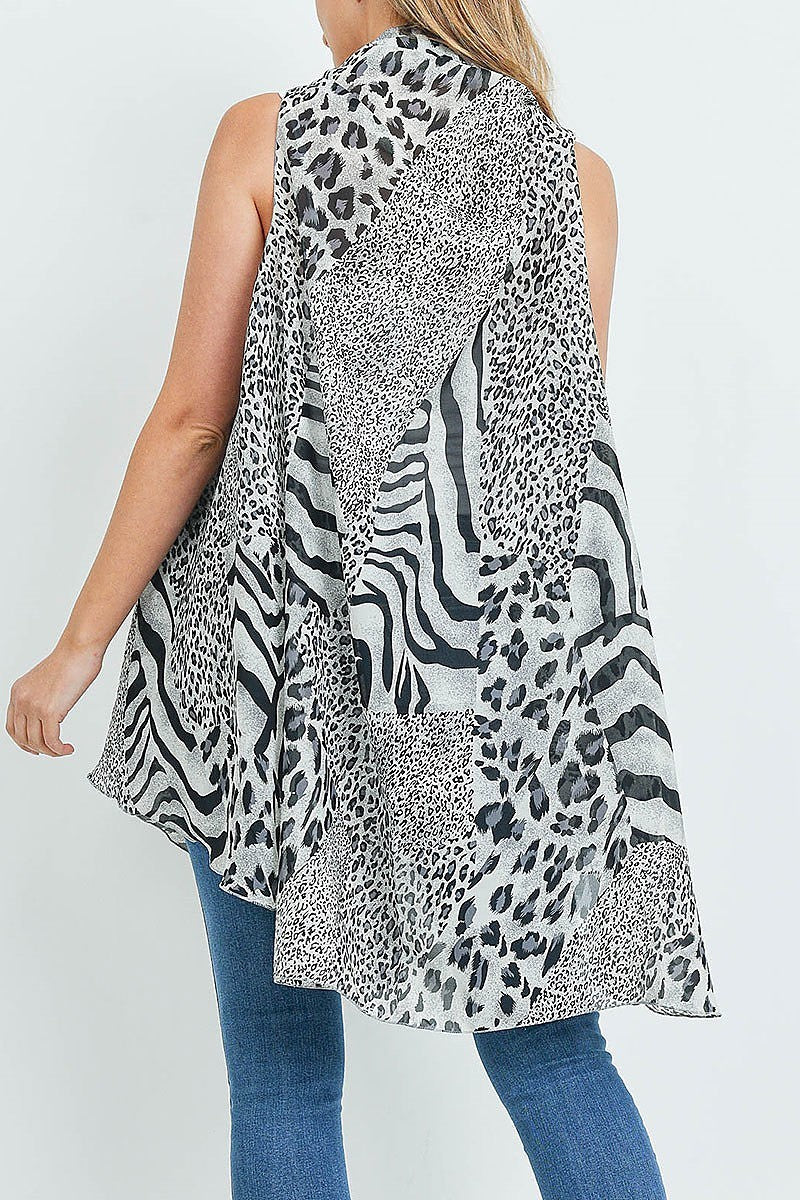 Multi animal print kimono vest (ED9836)