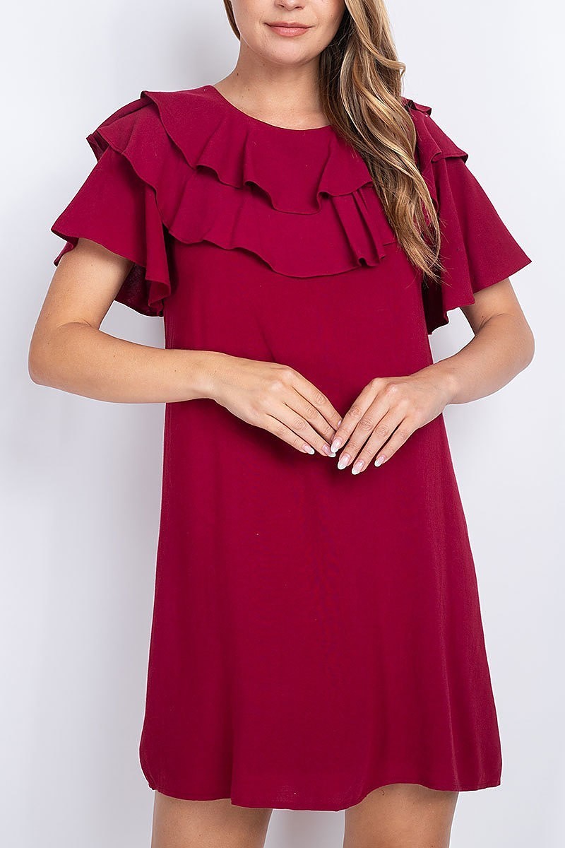 Ruffle layered detail loose fit tunic dress (DED6815)