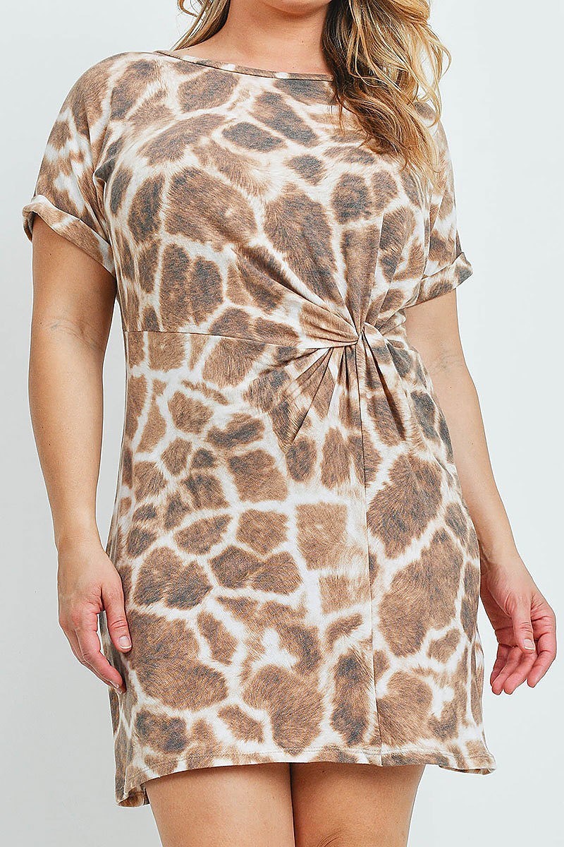 Animal print twist front detail body con dress (XDG7109-PLUS)