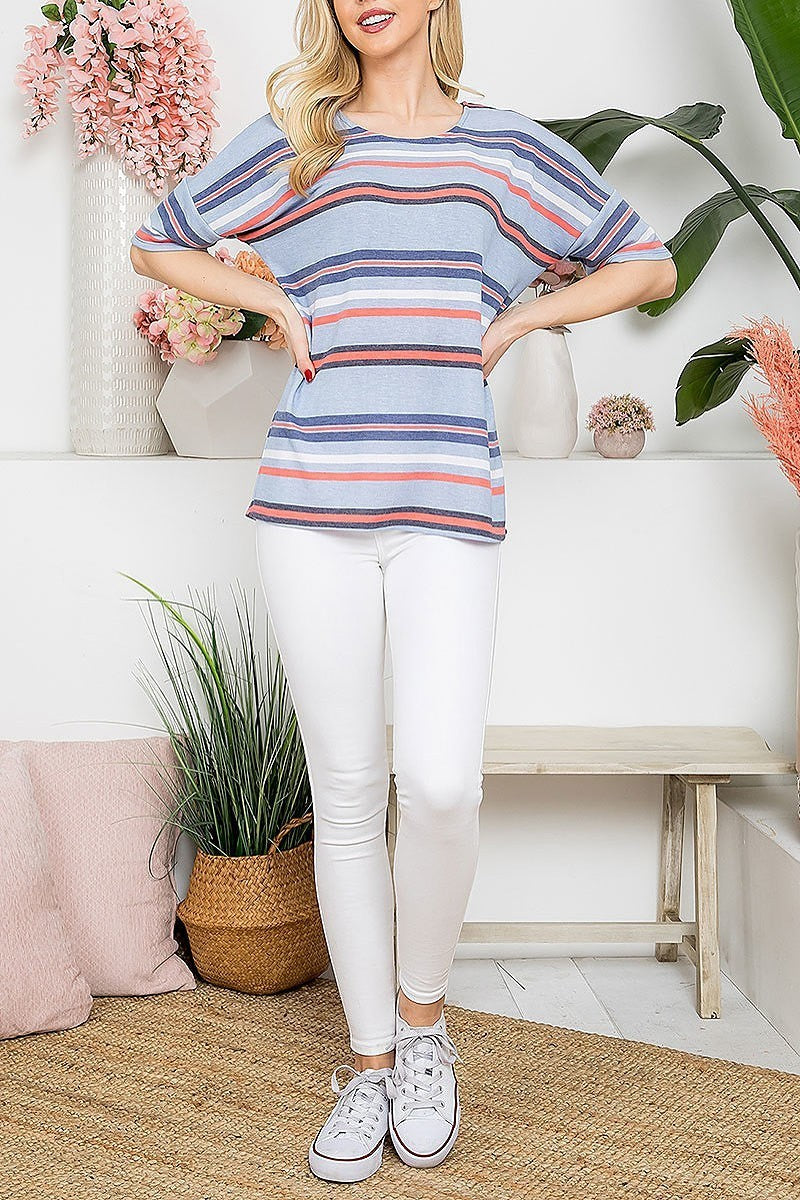 Multi stripes bell sleeve top (EF5123)