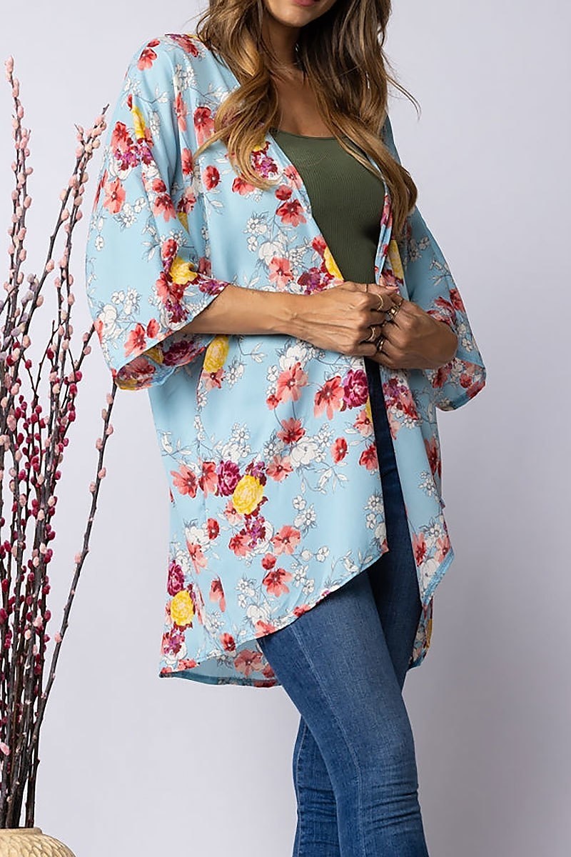 Floral print open kimono cardigan (EDSW2986)