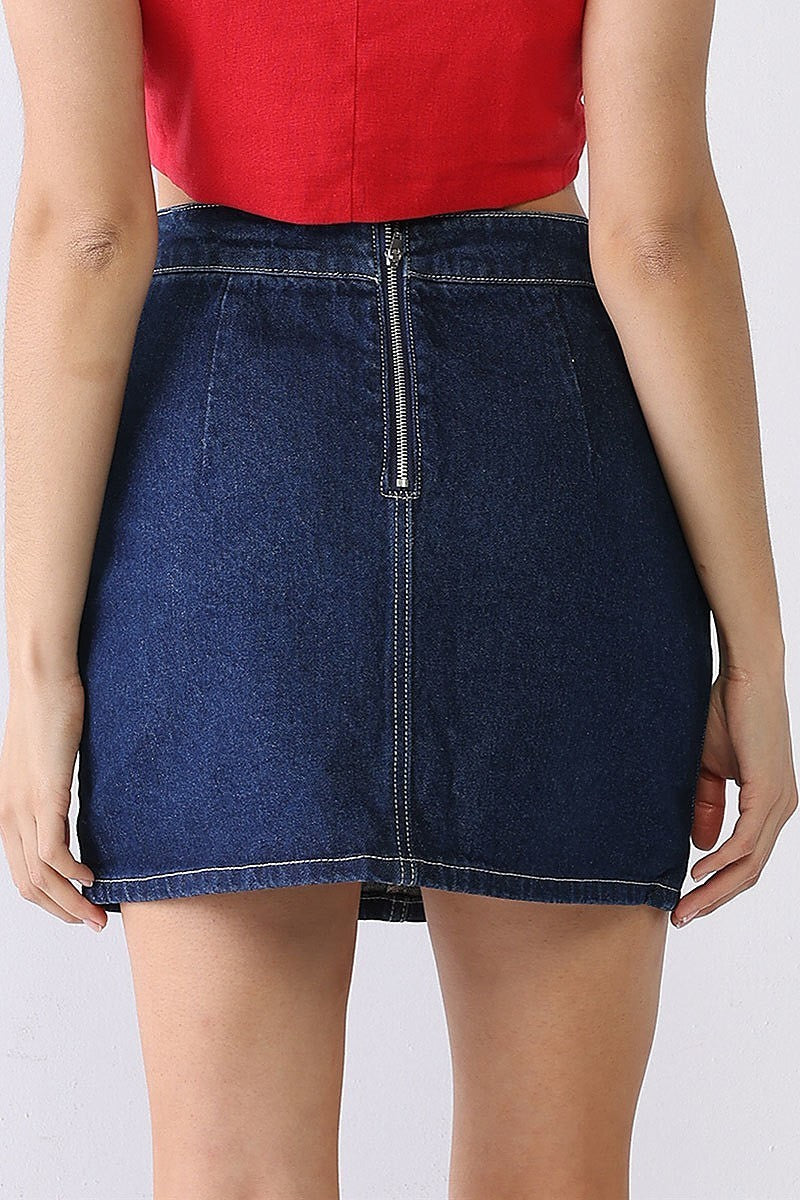 Denim cutout high waist mini skirt (TED1356)