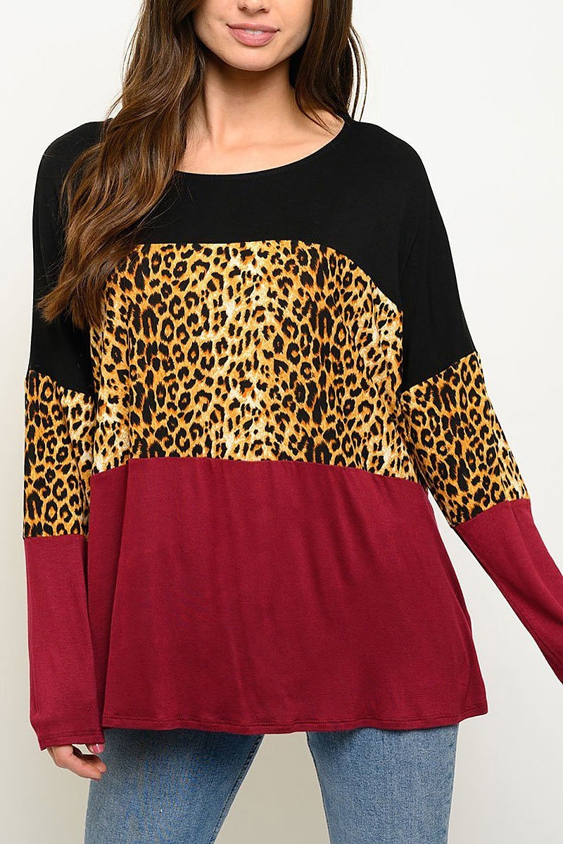 Long sleeve multi animal print top (EDWT3139)