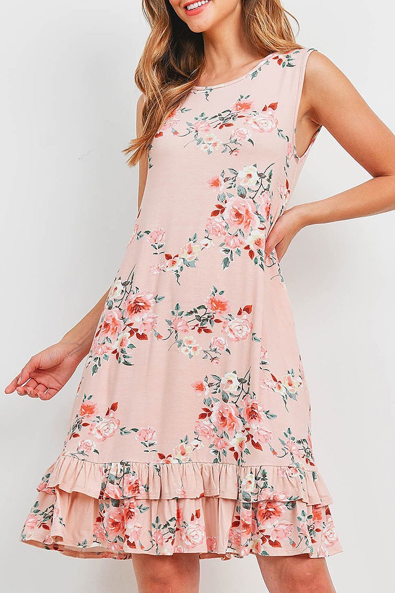 Sleeveless ruffle hem floral print pocket dress (DED6391)