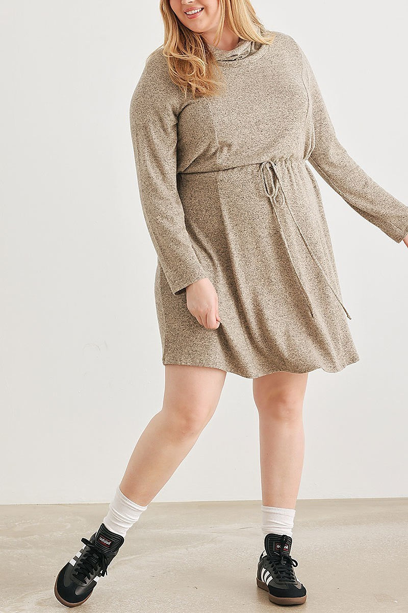 Turtleneck elastic waist long sleeve mini dress (TED2138)