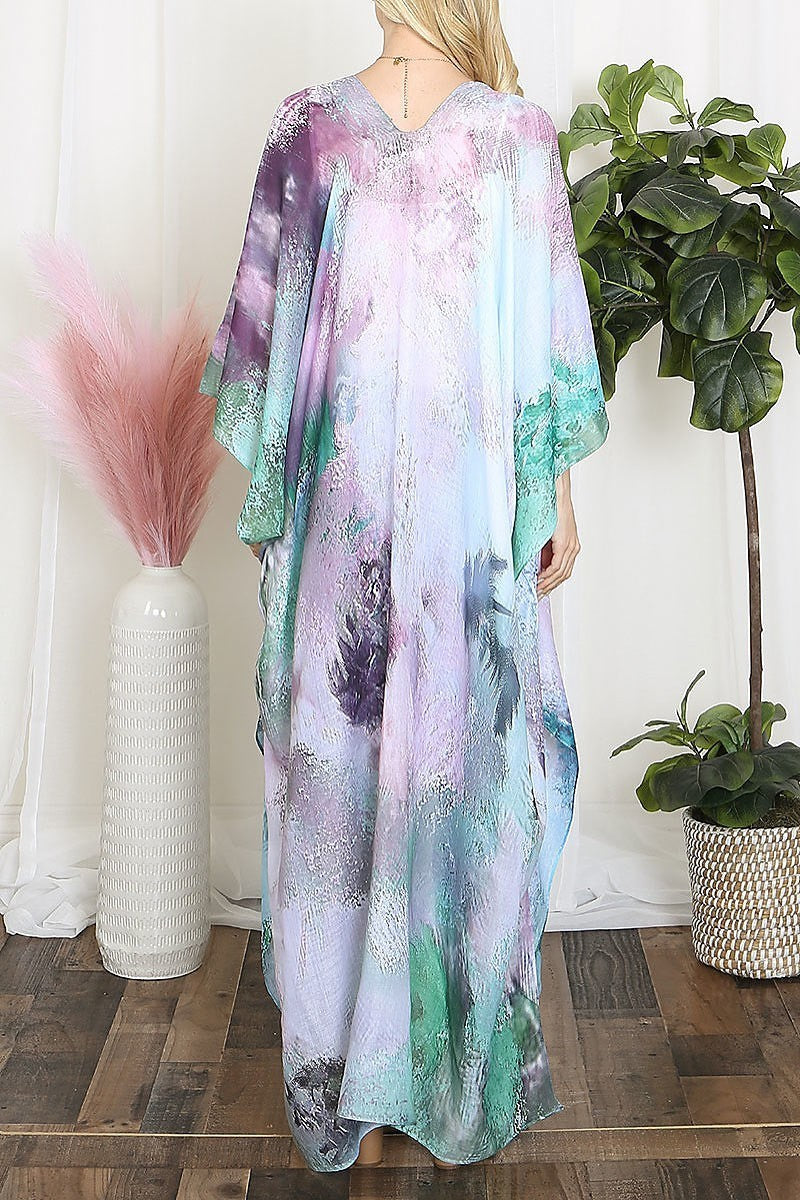 Tie dye abstract print long kimono (EF5585)