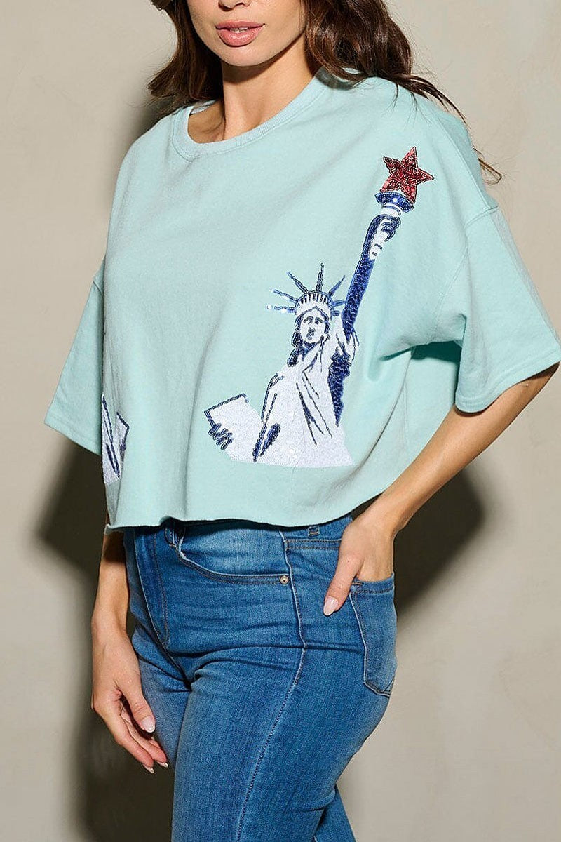 Sequins lady liberty patriotic tunic blouse top (EFWT9750)