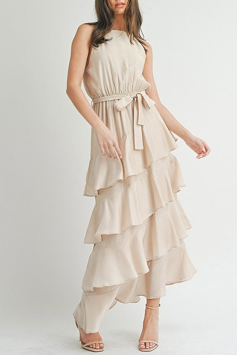 Sleeveless tiered ruffle maxi dress (EGWT2306)