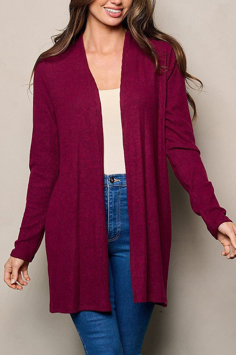 Long sleeve elbow patched open front cardigan (EFWT4494)