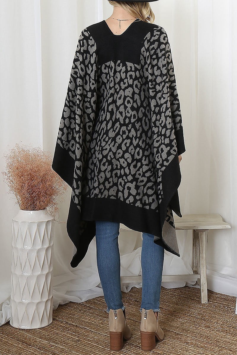 Border line leopard print warmer open front kimono (DGS6196)