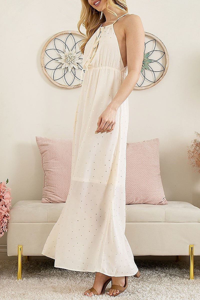 Halter neckline ribbon detail maxi dress (DED8247)