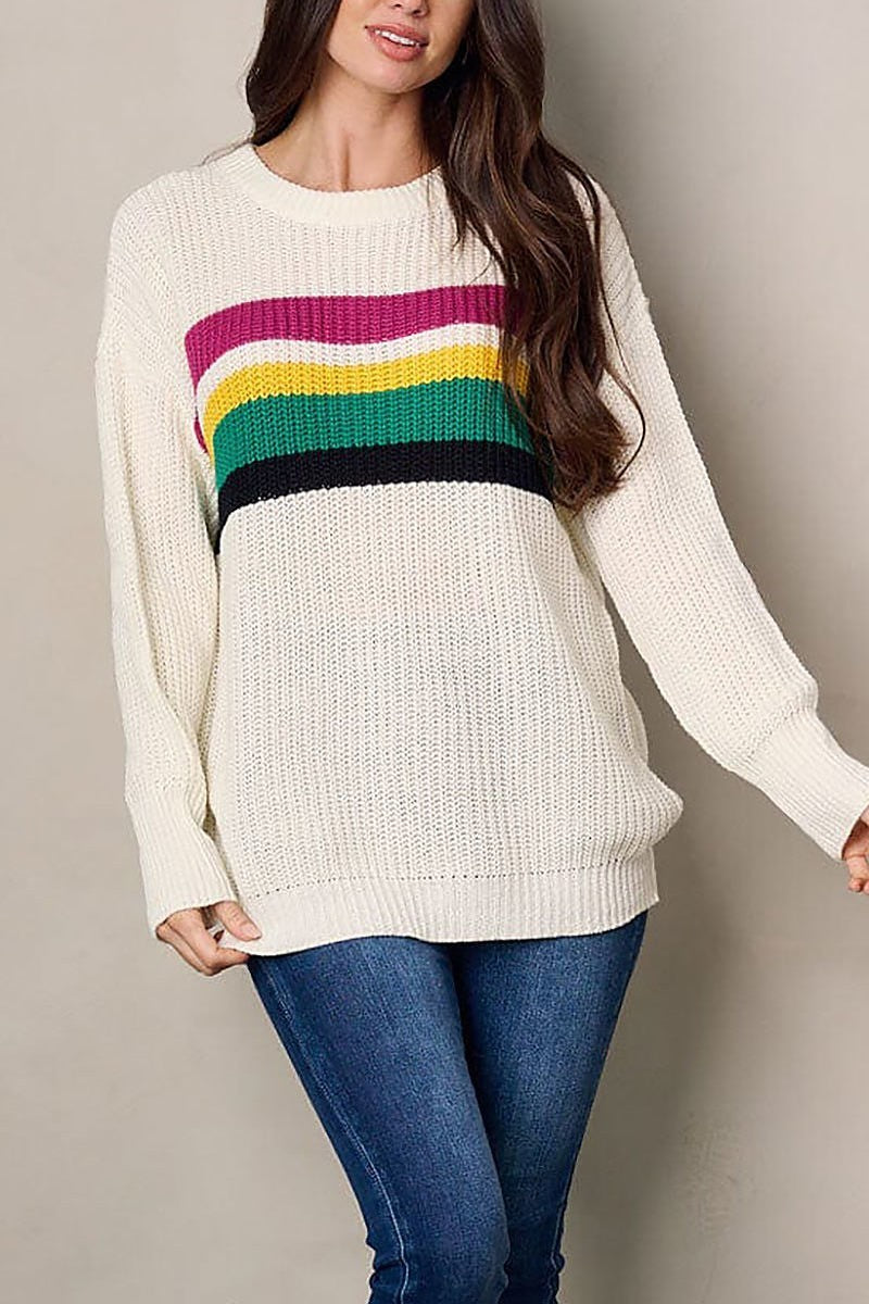 Long sleeve multi color stripes sweater (EFWT2011)