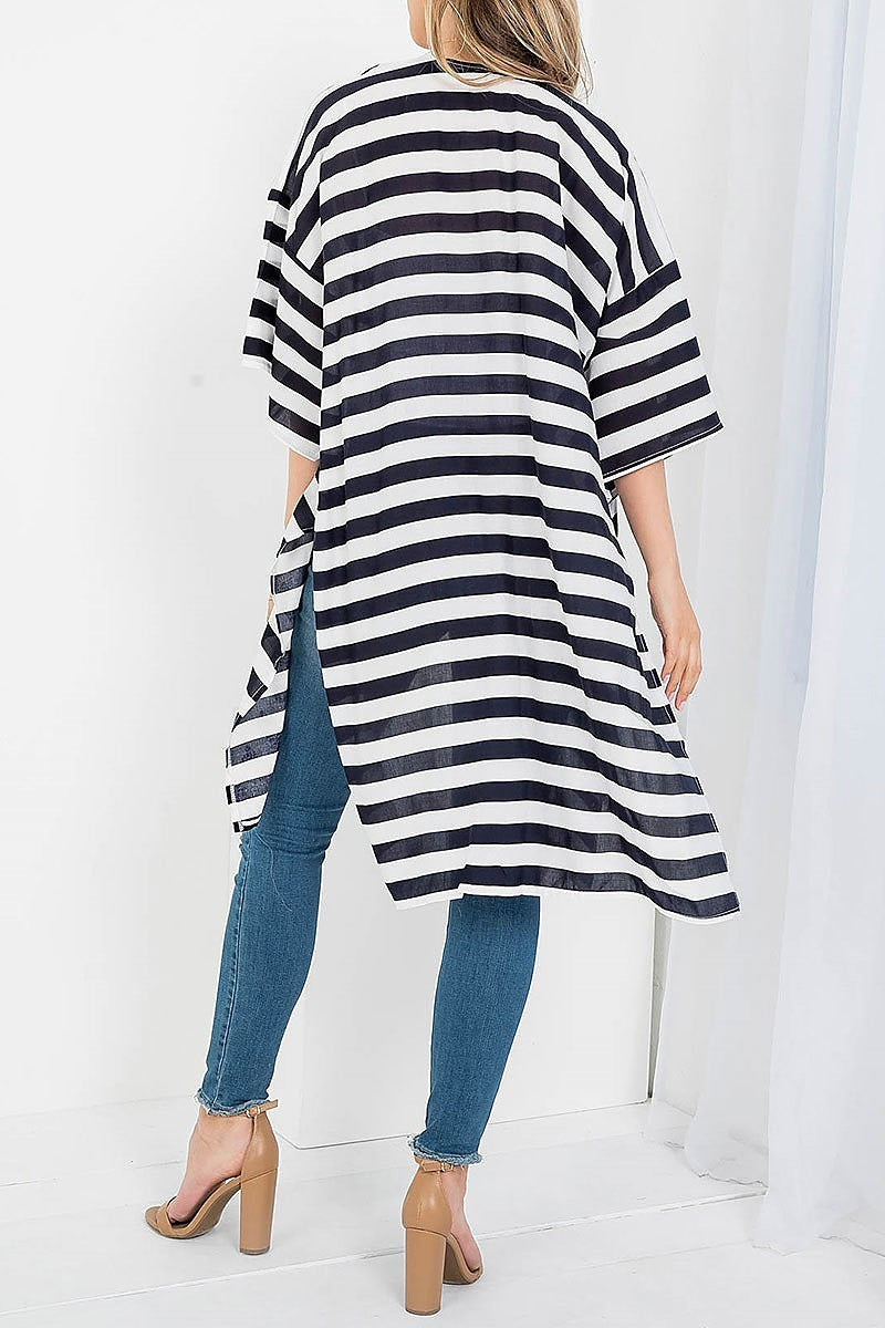 Stripe print knee length kimono (EF3618)