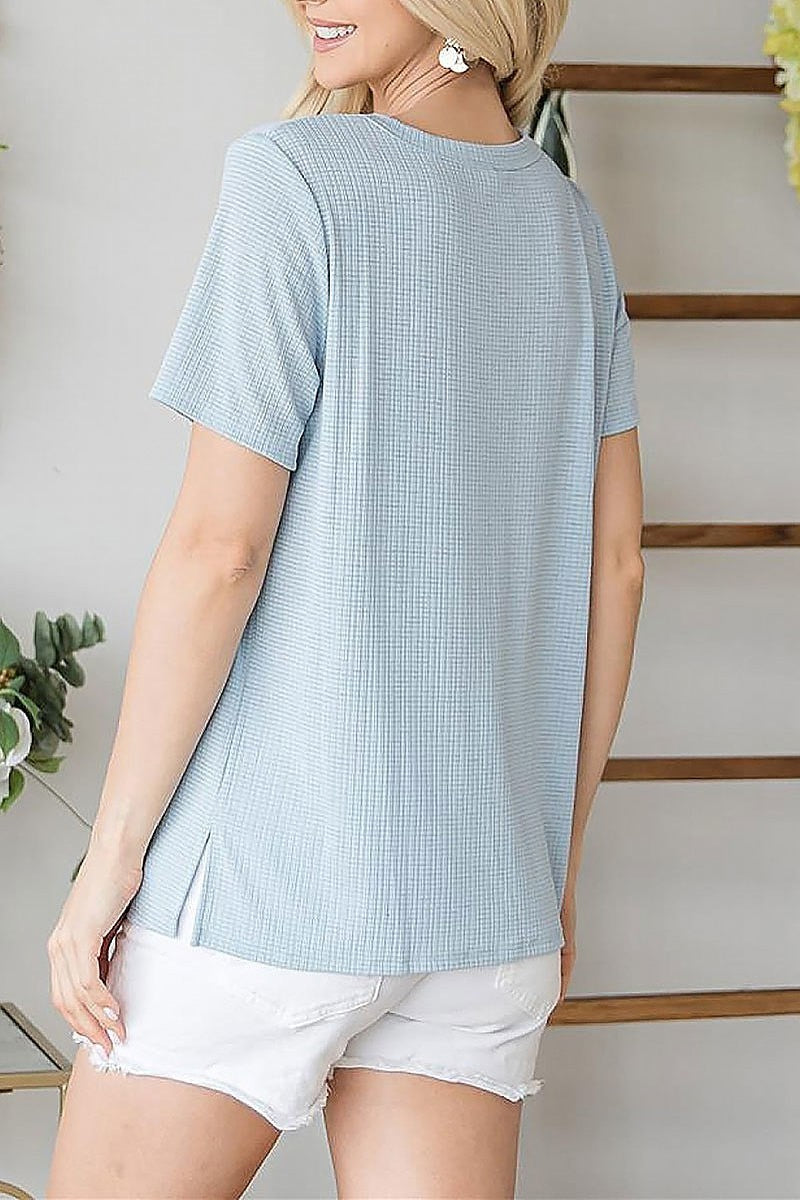 Criss cross keyhole detail shortsleeve top (EF6118)