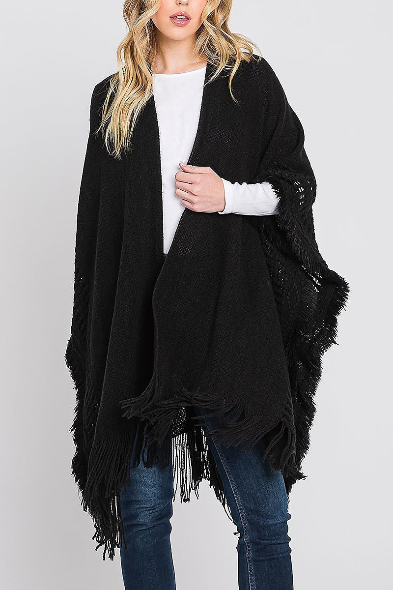 Knit ruana with fringe (DGS6113)