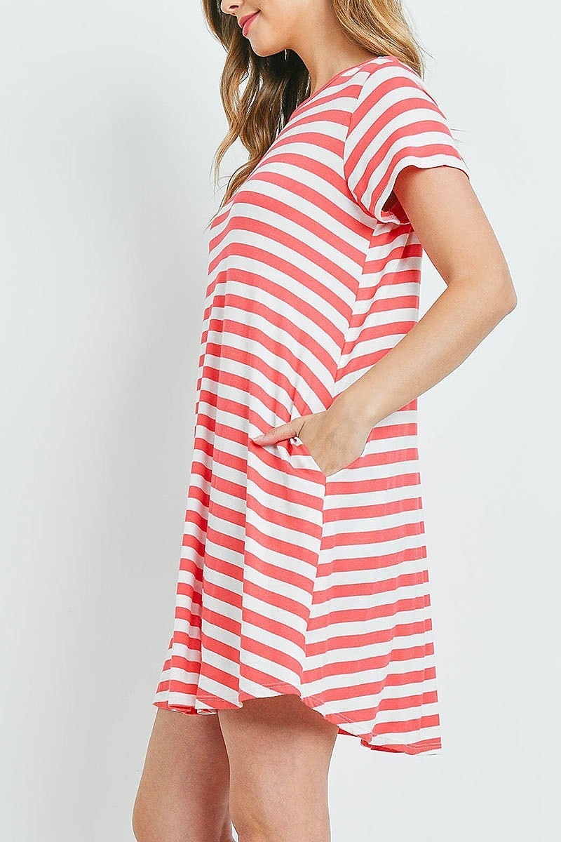 Short sleeves round neck stripes dress (DED6141)