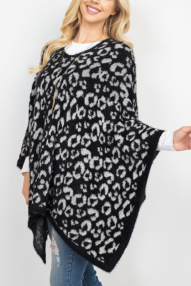 Leopard print sweater poncho (DGS5331)