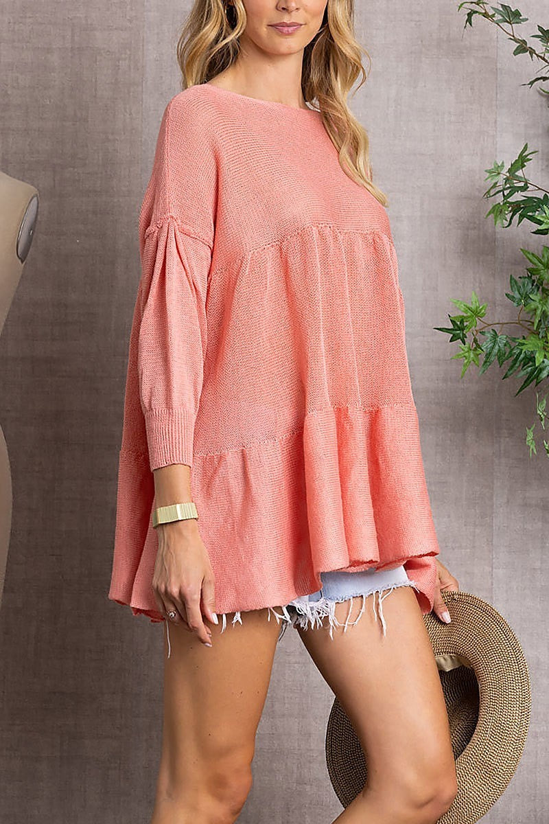 Cable knit babydoll tunic top (EDSW3366)