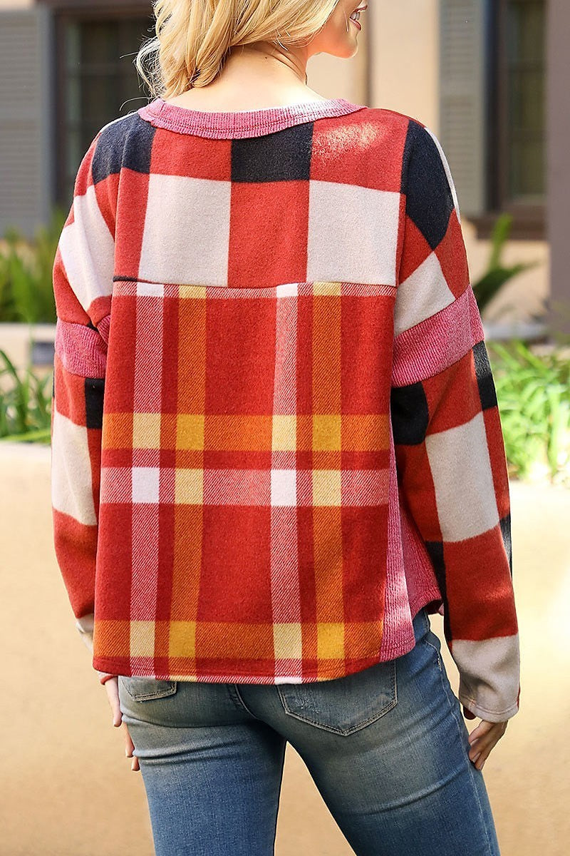 Long sleeve plaid top (EF6935)