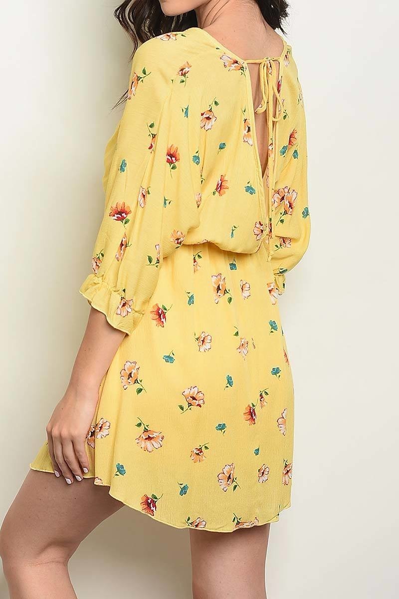 V neck floral print elastic waist dress (DED1499-LAST)