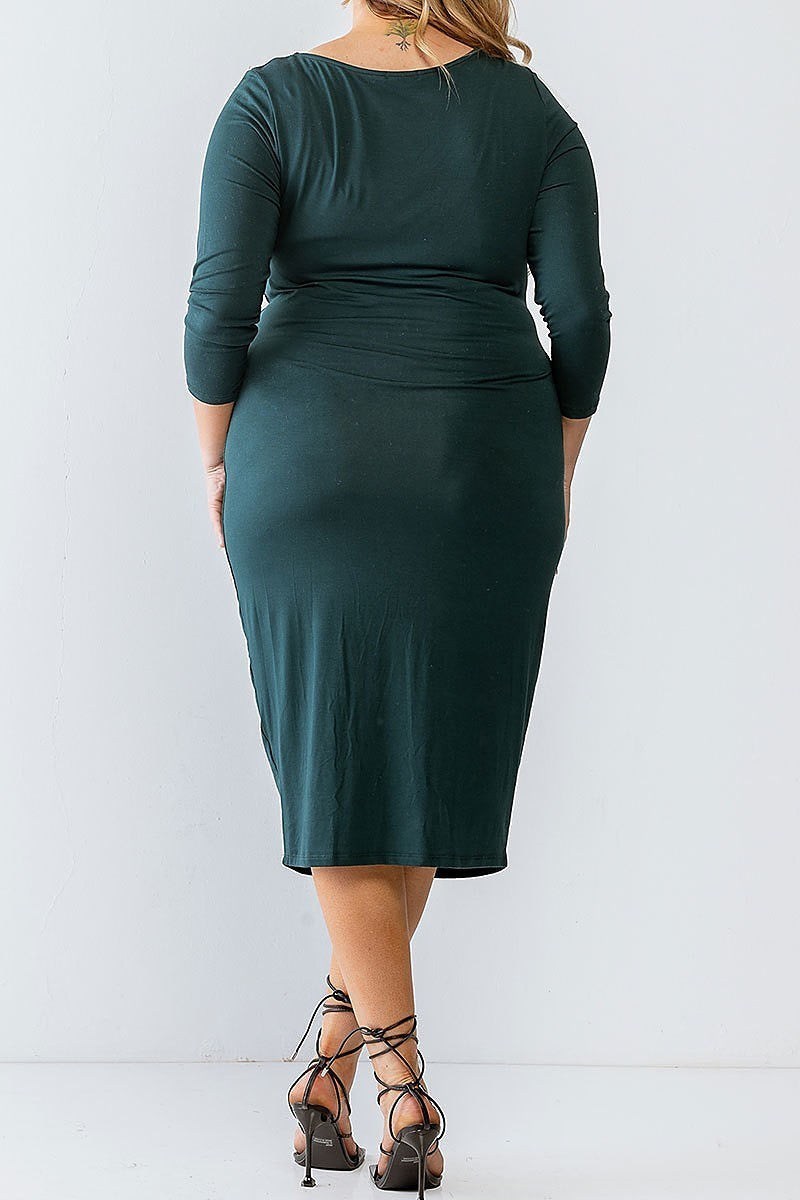 Scoop neck basic long sleeve midi dress (TED1109)