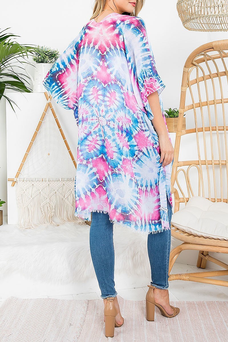 Tie dye pastel bohemiian open front kimono (EF3252)