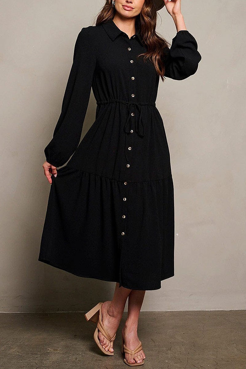 Long puff sleeve button up maxi dress (EGWT1758)