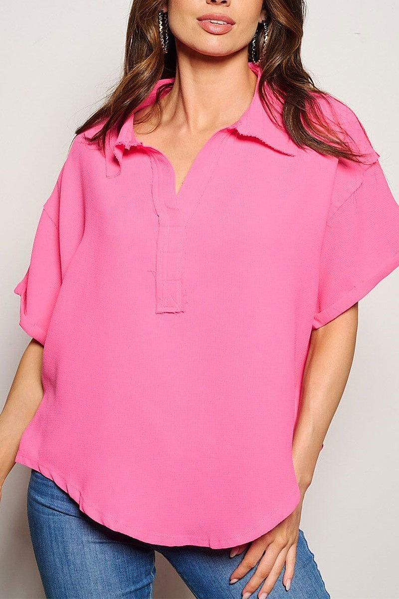 Short sleeve v-neck tunic blouse top (EGWT1189)