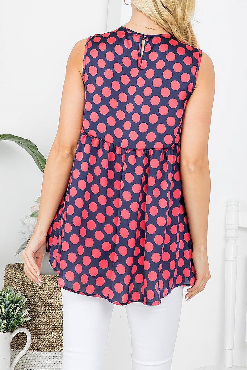 Dot print ruched detail top (EF3910)