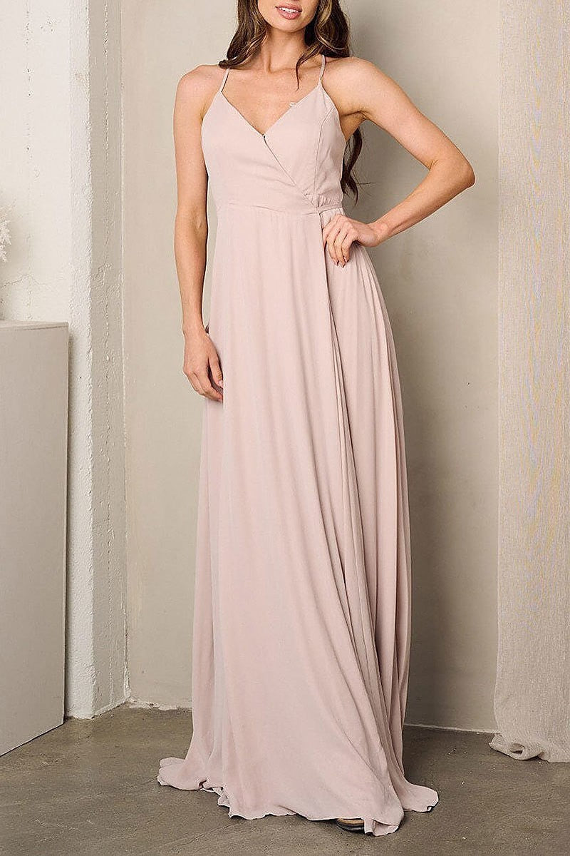 Sleeveless surplice self tie maxi dress (EFWT3227)