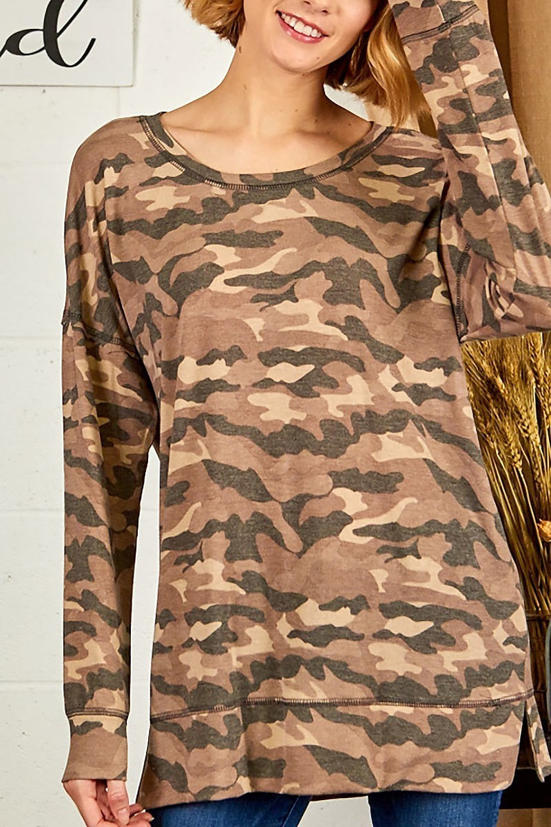 Camo print long sleeve top (EF4888)