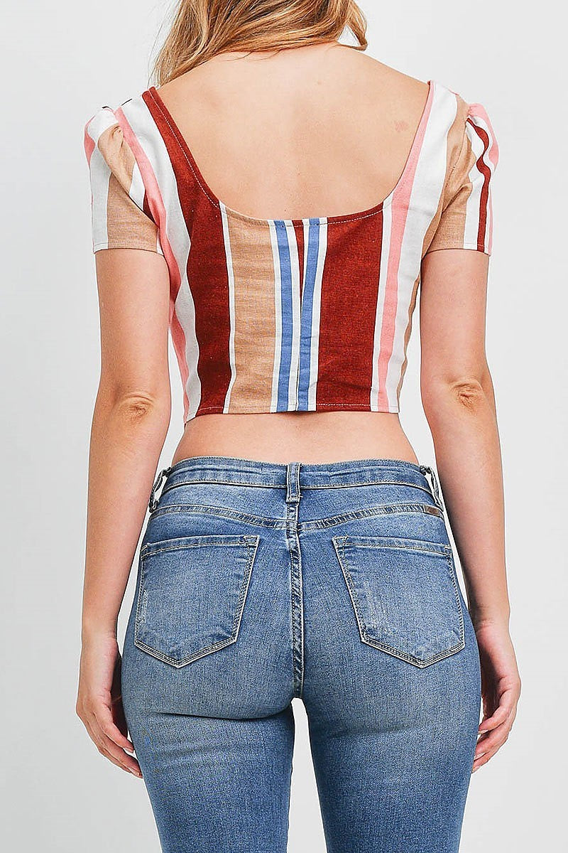 Ruched detail stripe crop top (EF1576)