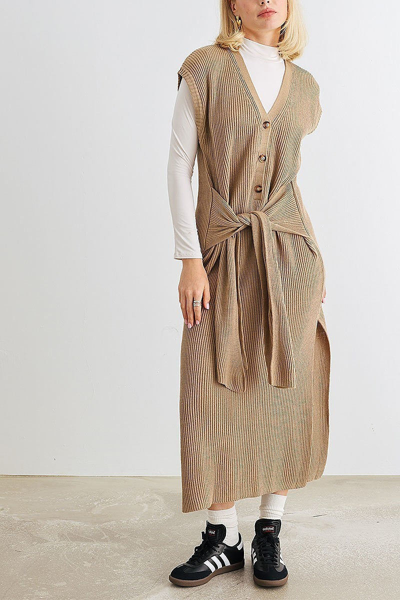 Knit button up belted midi sweater dress (TED1982)