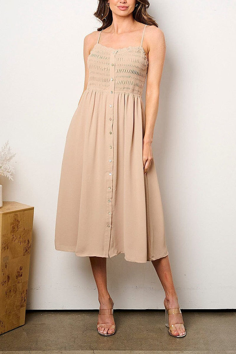 Sleeveless button up smock midi dress (EFWT8736)