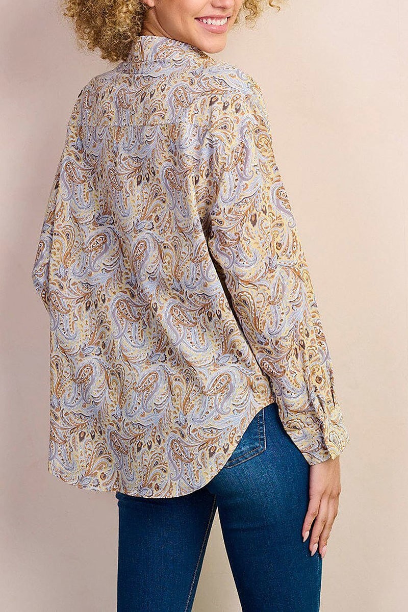 Long sleeve button up paisley print blouse top (EFWT8329)