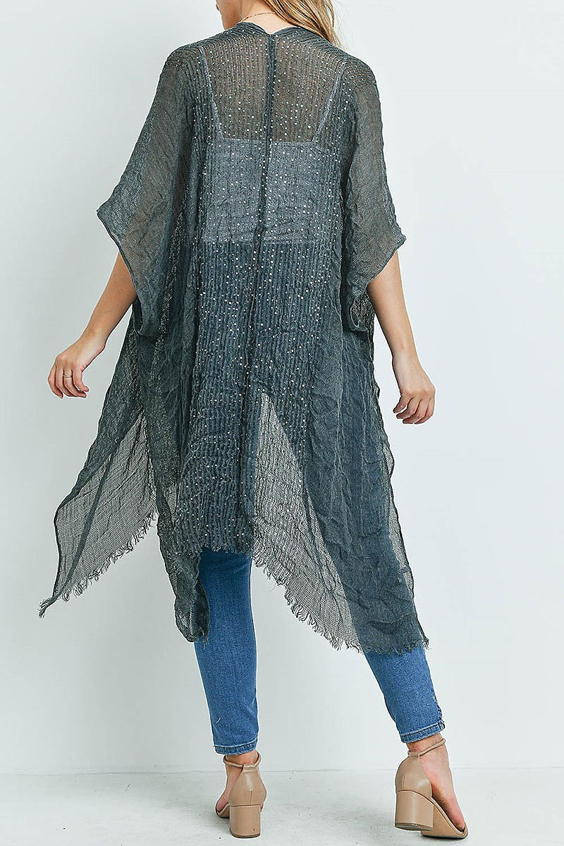 Glittered fringed open cardigan (EF4182)