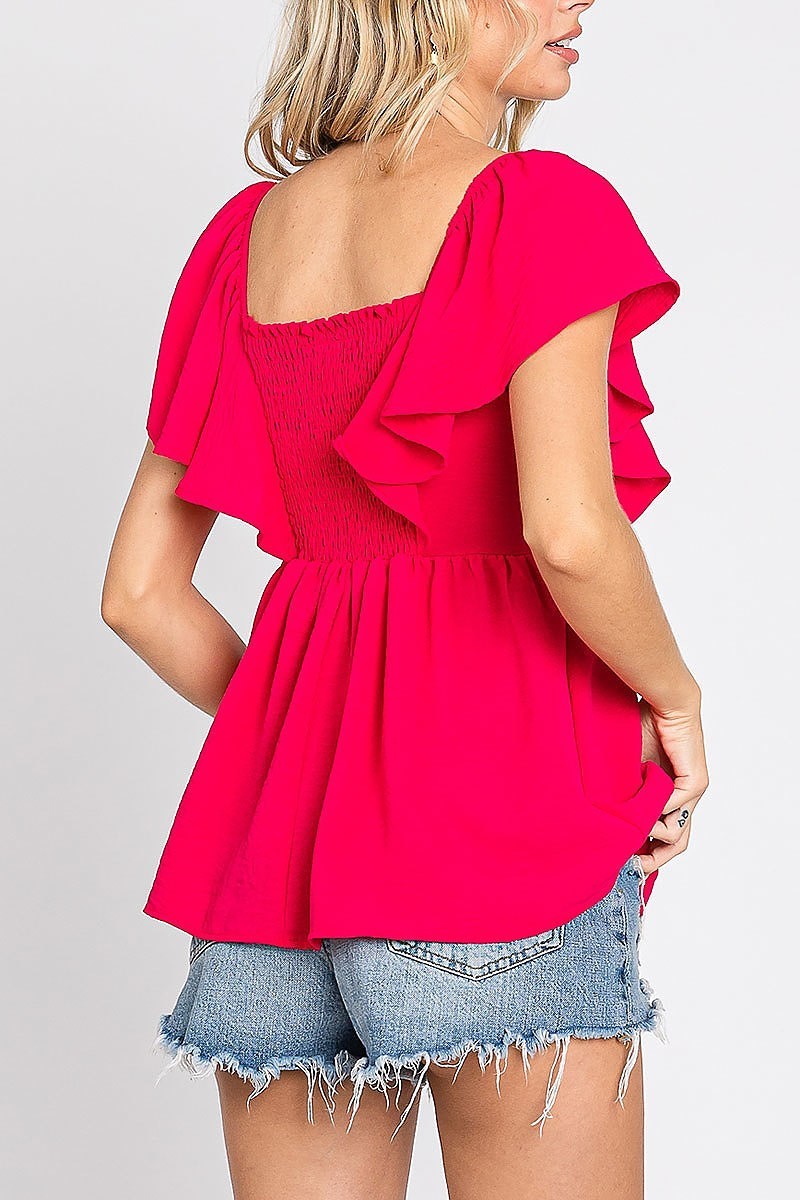 Sweetheart neckline flutter sleeve top (EF5825)