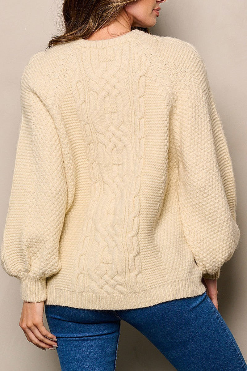 Long ballon sleeve knit detailed sweater (EFWT4431)