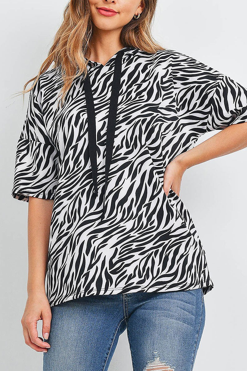 Short sleeve zebra print hoodie (EF1869)