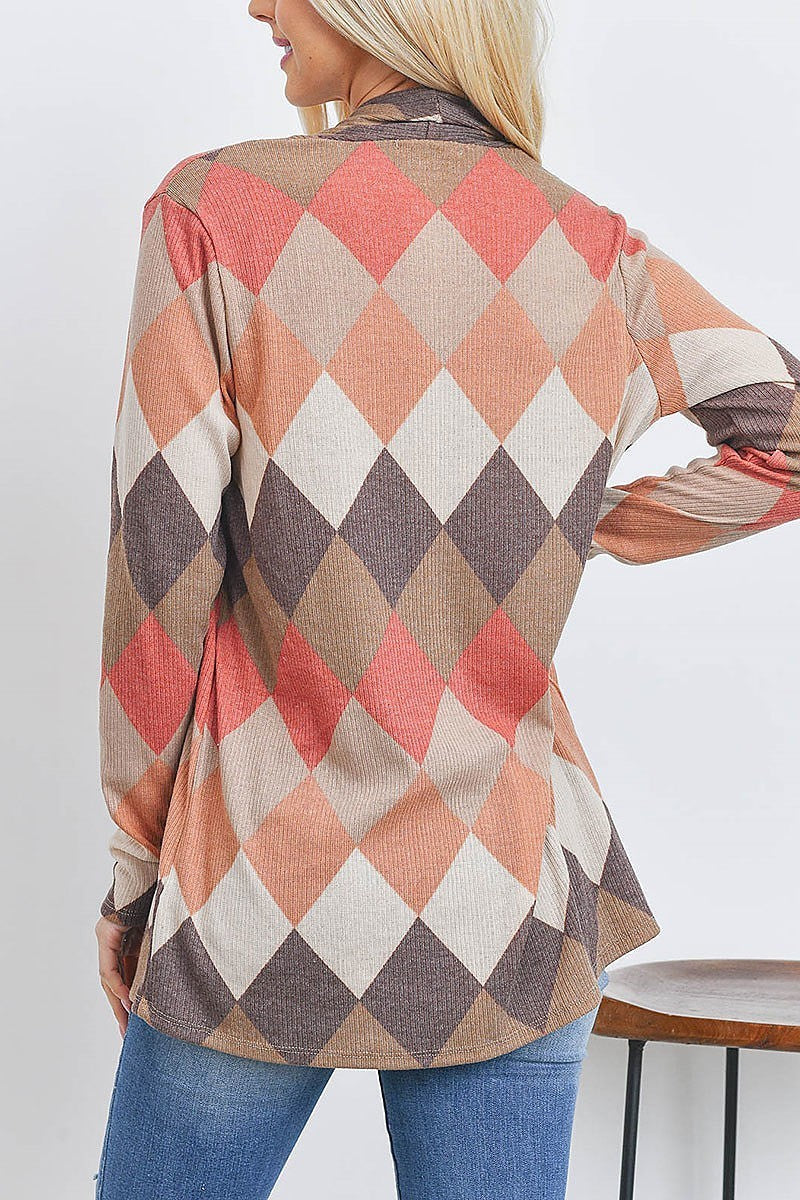 Long sleeve checker board open front cardigan (DGS5564)